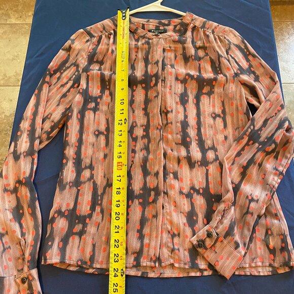 I ❤ Ronson patterned button down semi sheer long sleeve blouse XS - Picture 5 of 8